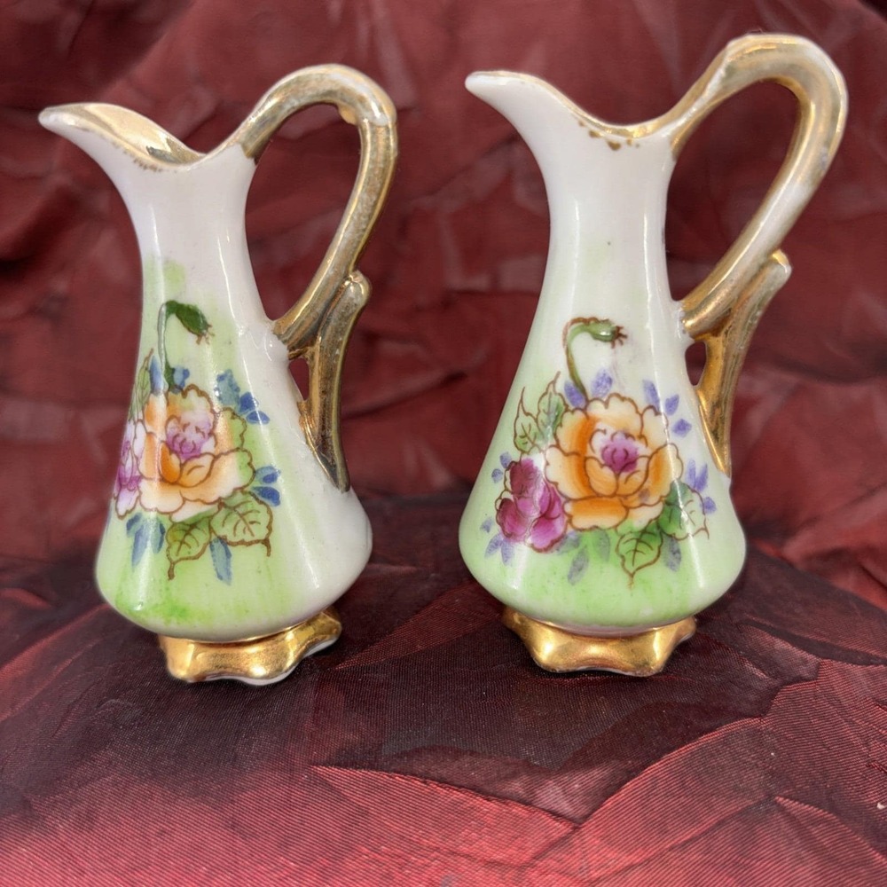Vintage Ucagco Japan Hand Painted Porcelain‎ Mini Vase/ Pitchers Decorative GVC